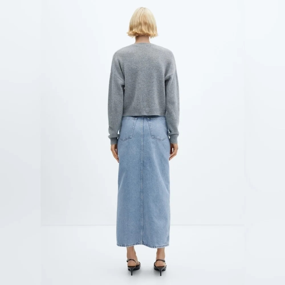 Mango [M]  Slit denim skirt - Picture 3 of 9